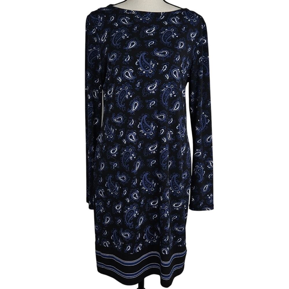 MICHAEL Michael Kors Dress Womens M Black Blue Paisley Border Print Boho Stretch